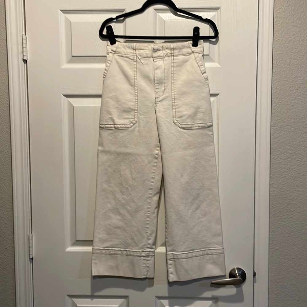 Anthropologie White Ankle Cropped Wide Flare Leg Jeans Pants, Size 28